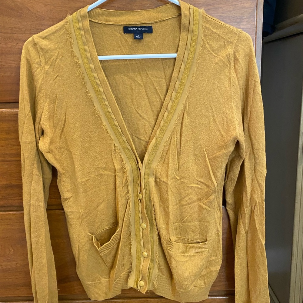 Banana Republic Mustard Yellow Cardigan with Cute Detail Size S
